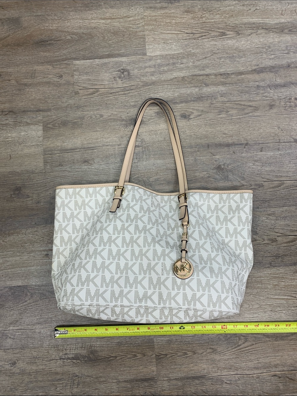 Michael Kors Cream and Tan MK Logo Tote